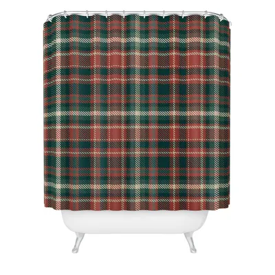 Avenie Vintage Christmas Plaid Shower Curtain Red - Deny Designs