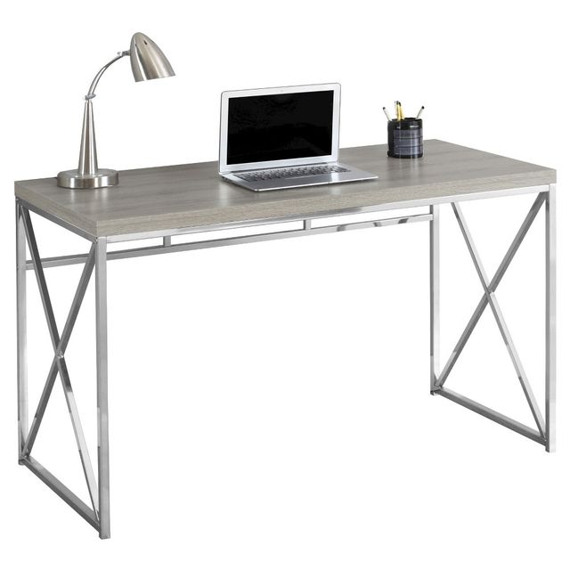 Chrome Metal Computer Desk - Dark Taupe - EveryRoom: Silver Criss-Cross Legs, 47.25 Width