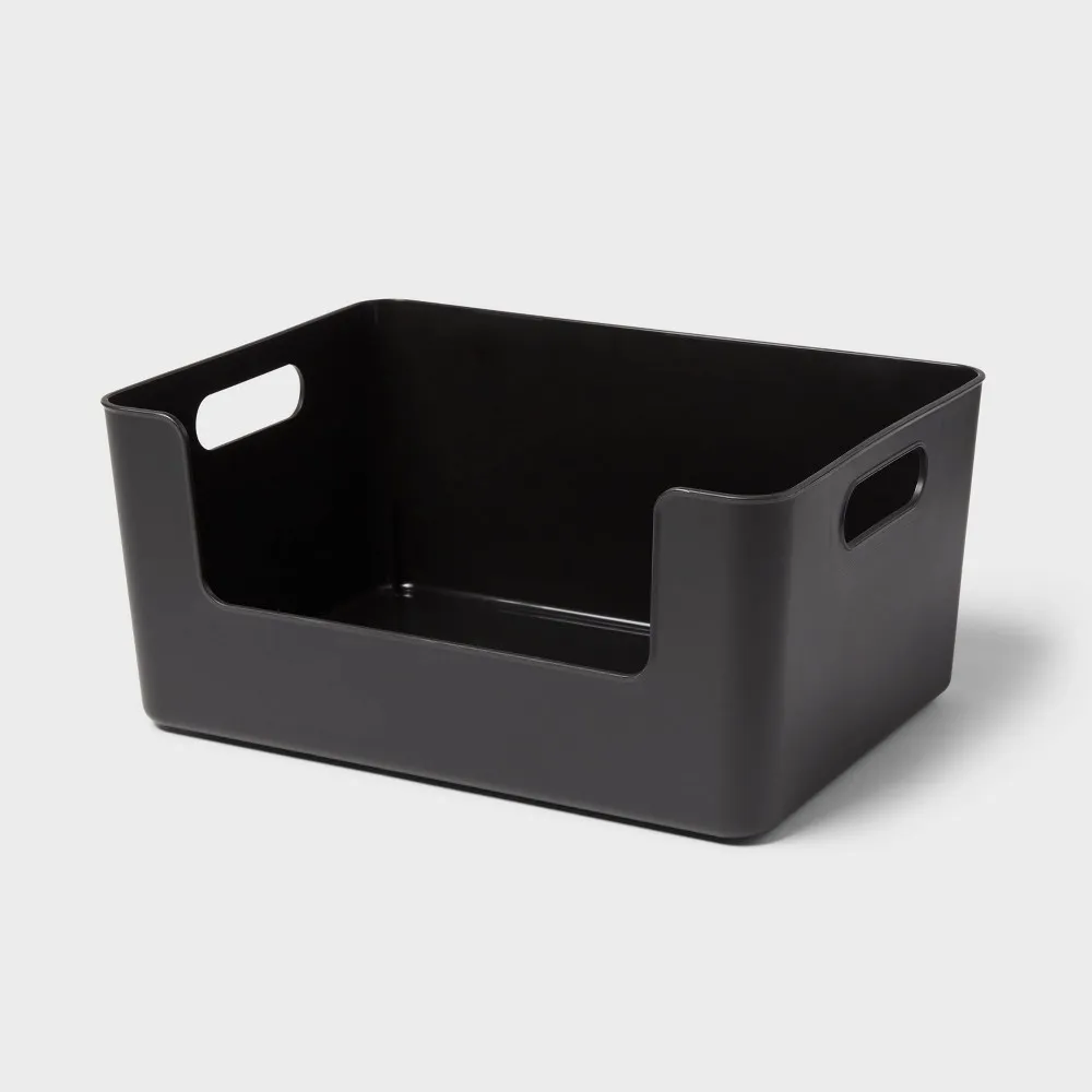 Large Plastic Open Face Pantry Bin Black - Brightroom