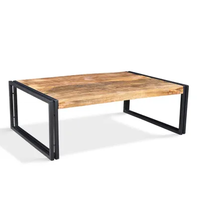 Handcrafted Reclaimed Wood Coffee Table Natural - Timbergirl: Iron Accents, Square Shape, Mango Wood