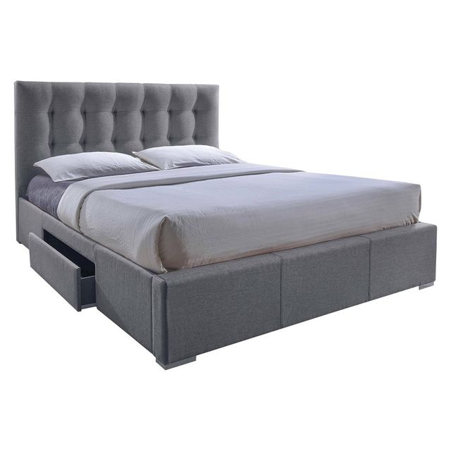 Sarter Contemporary Grid-Tufted Fabric Upholstered Bed with 2 Drawers - King Size - Baxton Studio