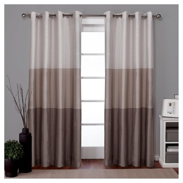 Set of 2 84x54 Chateau Striped Faux Silk Grommet Top Window Curtain Panel Taupe - Exclusive Home: Room Darkening, Modern Design, Indoor Use