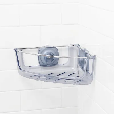 OXO Stronghold Suction Corner Basket: Stainless Steel & Plastic Shower Organizer, Bath Storage