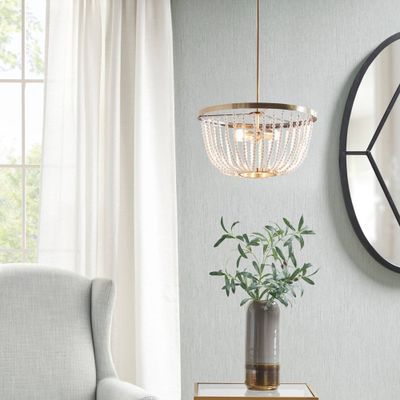 Melrose 2-Light Beaded Chandelier Antique Brass/White - Hampton Hill: Elegant Ceiling Fixture with Acrylic Beads