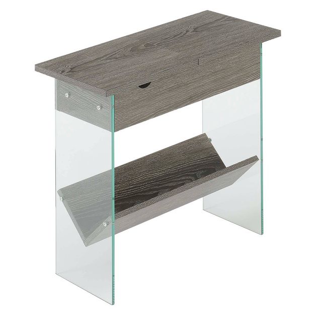 Soho Flip Top End Table: Modern Glass Side Table with Shelf & Power Outlets - Breighton Home