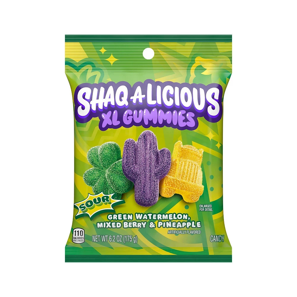 SHAQ-A-LICIOUS Sour Gummies Peg Bag (Pineapple - Watermelon and Mixed Berry Flavors) - 12ct/6.2oz