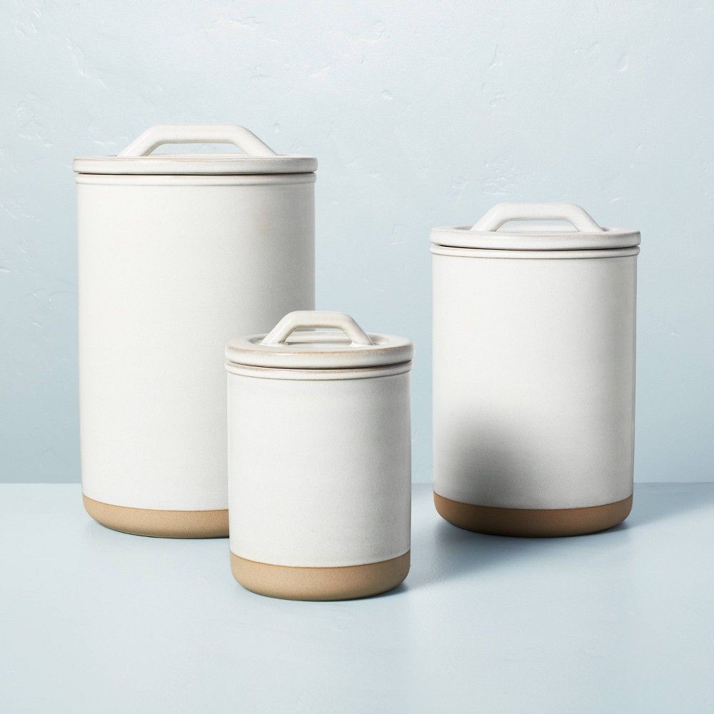 3pc Modern Rim Stoneware Canister Set Cream/Clay - Hearth & Hand with Magnolia