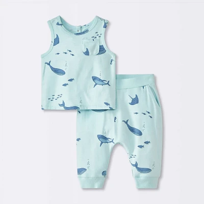 Baby Boy Whale Printed Tank Top & Pant Set