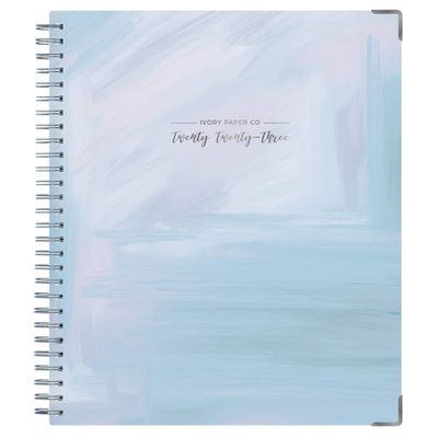 2023 Planner 8x10 Weekly/Monthly Soft Touch Wirebound Amelia Blue/Harmony - Ivory Paper Co