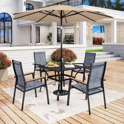 5pc Patio Set with Steel Table, Umbrella Hole & Aluminum Chairs - Captiva Designs: Outdoor Dining Furniture