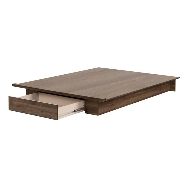 Full/Queen Holland Platform Bed with Drawer Natural/Walnut - South Shore: Storage, Modern Look, No Box Spring Required