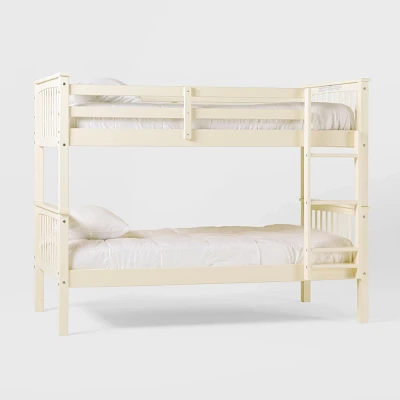 Twin Over Twin Solid Wood Mission Design Kids Bunk Bed  - Saracina Home: Built-In Ladder & Guard Rails