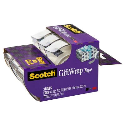 Scotch Gift Wrap Tape, Gift Wrapping Supplies, 0.75 in. x 350 in., 3 Tape Rolls With Dispensers