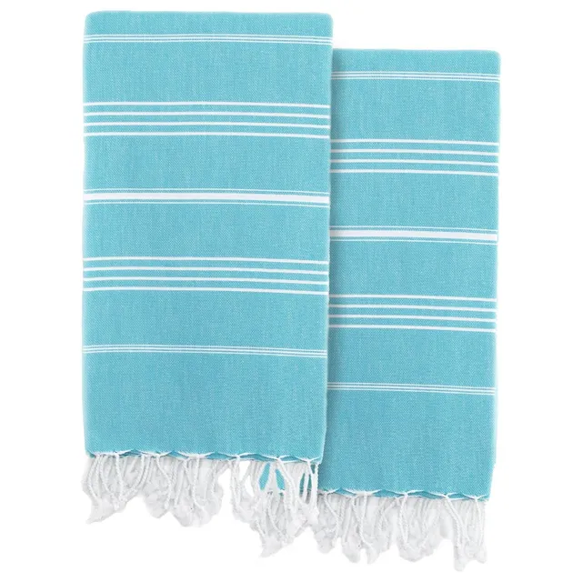 2pc Turkish Cotton Sea Breeze Pestemal Beach Towel Turquoise