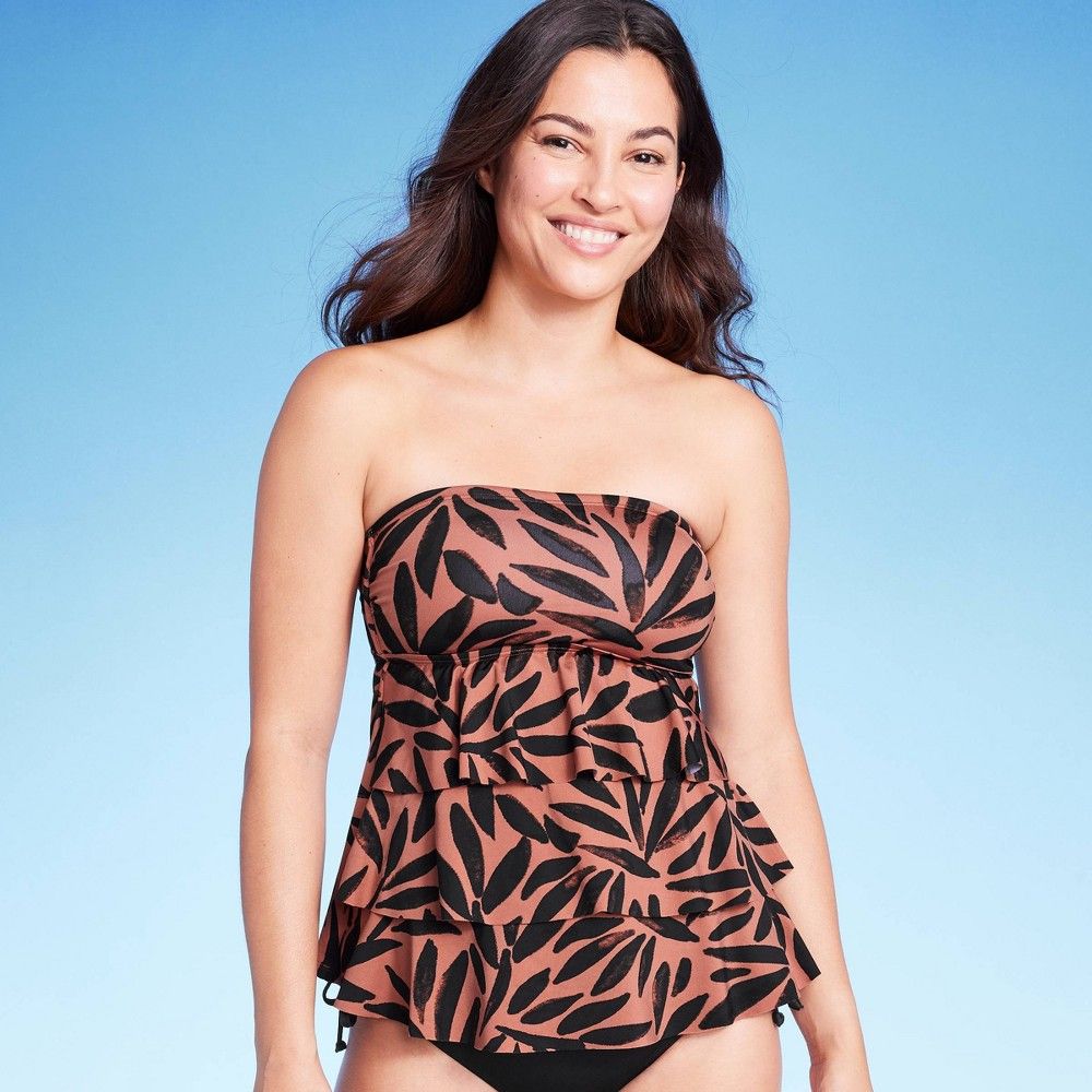 Kona Sol Womens Tiered Bandeau Palm Print Tankini Top | Connecticut Post  Mall