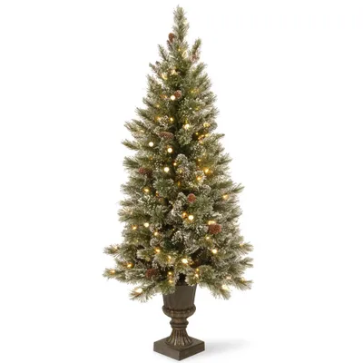 National Tree Company 5 Glittery Bristle Artificial Christmas Tree: Pre-Lit, Pine Cones, No Assembly