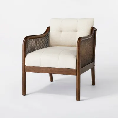 Woodspring Caned Accent Chair Dark Walnut/Cream (FA) - Threshold designed with Studio McGee