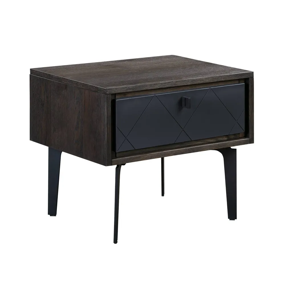 Cross Solid Oak and Metal Nightstand Dark Gray - Armen Living: Single Drawer, Mid-Century Modern Design, Soft-Closing