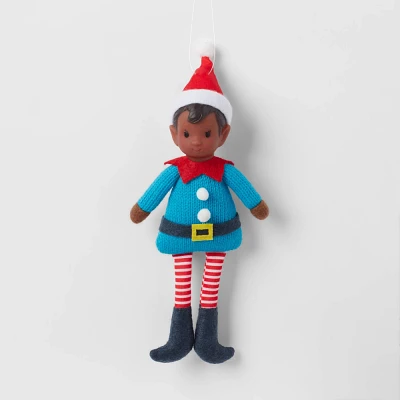 Fabric Elf Child with Red Hat and Blue Coat Christmas Tree Ornament - Wondershop: Indoor