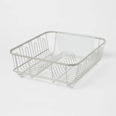 Large Steel Dish Drainer Brushed Nickel - Brightroom: Freestanding Dish Drying Rack with Utensil Holder