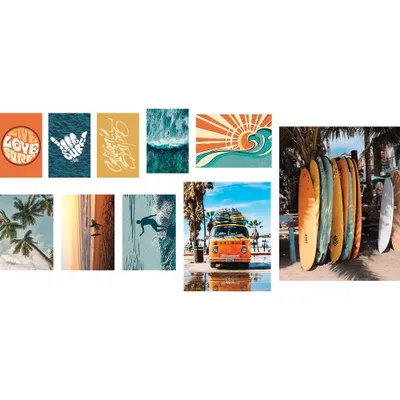 Retro Surf Gallery Poster Kit Giant Peel and Stick Wall Decal Blue/Orange/Yellow - RoomMates: Vinyl Modern Shapes for All Ages