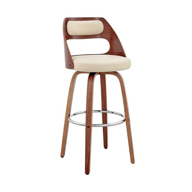 26 Julius Counter Height Barstool with Cream Faux Leather Seat Walnut Finish Frame - Armen Living