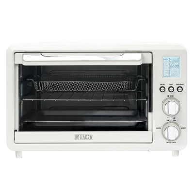 Haden 1500W 25L Toaster Oven with Air Fry Bake Broil and Functions Ivory/Chrome: Steel, 2 Racks, Freestanding, 1-Year Warranty