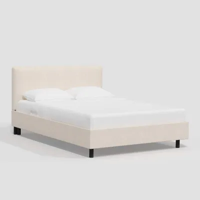 Queen Olivia Platform Bed in Linen Talc - Threshold: Pine Frame, No Box Spring Needed, Easy Care