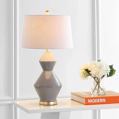 29 Ceramic Alba Geometric Table Lamp (Includes LED Light Bulb)  - JONATHAN Y: UL Listed, Linen Shade, Metal Base