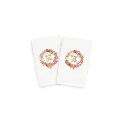 2pk Peace Joy Love Holiday Hand Towel Set White - Linum Home Textiles