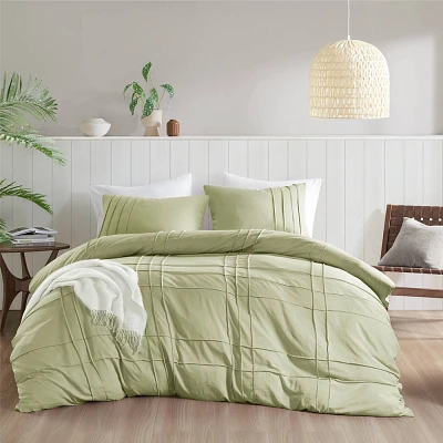 510 Design Full Porter Soft Washed Pleated Duvet Cover Set Sage Green