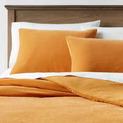 King Lustrous Velvet Duvet Cover & Sham Set Dark Gold - Threshold: Polyester, OEKO-TEX Certified, No Fill