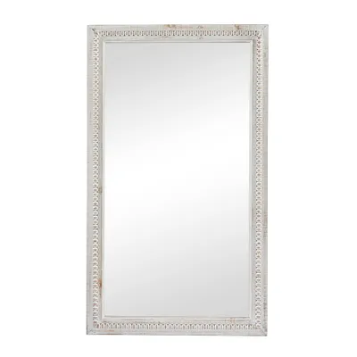 48x28 Wood Carved Beaded Wall Mirror White - Olivia & May: Modern Rectangular Wooden, No Assembly Required