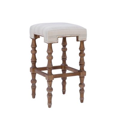 Linon Shelly Backless Barstool Natural: 30 Fixed Height, Polyester Upholstery, Wood Legs