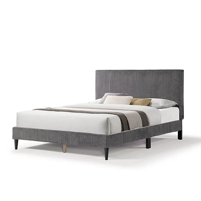 miBasics Beckman Queen Platform Bed Corduroy Upholstered with Removable Cover Dark Gray