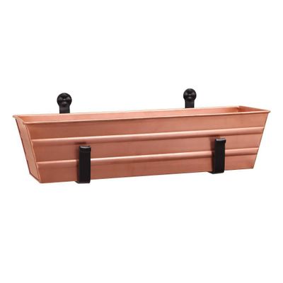 Small Rectangular Galvanized Planter Box with Wall Brackets Copper - ACHLA Designs: Wrought Iron, Secure Mount, Container Garden