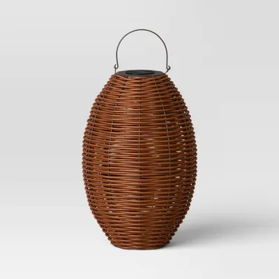 Resin Wicker Woven Large LED Outdoor Lantern Dark Brown - Threshold