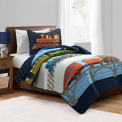 Twin 2pc Set Kids Steam Trains Quilts Navy - Lush Dcor