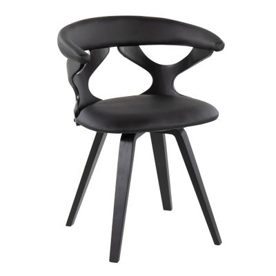 Gardenia PU Leather/Wood Dining Chair Black - LumiSource: Swivel Seat, Padded Upholstery, Bent Wood Legs