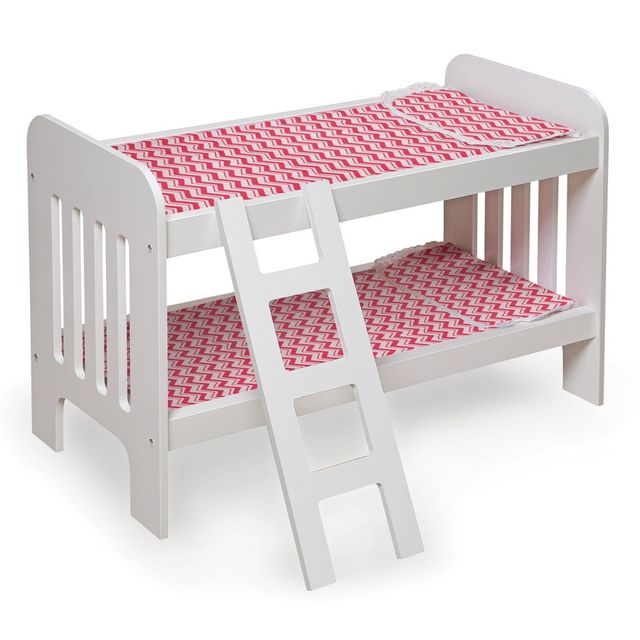 Badger Basket Doll Bunk Bed with Bedding and Ladder  White/Pink/Chevron