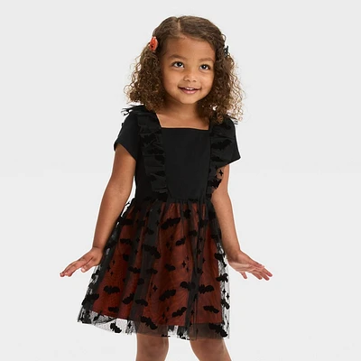 Toddler Girls Halloween Bat Short Sleeve Tulle Dress