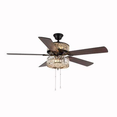 52 LED Geometric Diamond Shaped Double Layered Crystal Lighted Ceiling Fan Silver - River of Goods: 5-Blade, Reversible Motor, UL Listed