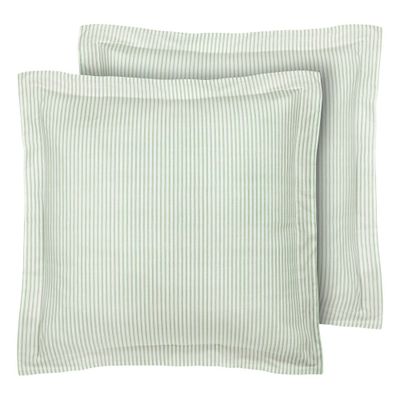 2pc Euro Ticking Stripe 100% Cotton Pillow Sham Green - Laura Ashley: OEKO-TEX Certified, 26x26 Tailored Fit, No Fill