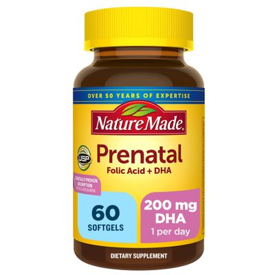 Nature Made Prenatal with Folic Acid + DHA, Prenatal Vitamin and Mineral Supplement Softgels