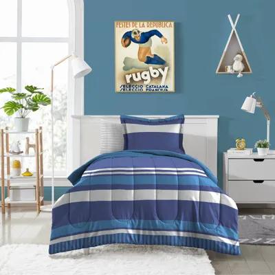 Twin Rugby Striped Kids Bed in a Bag Blue - Dream Factory