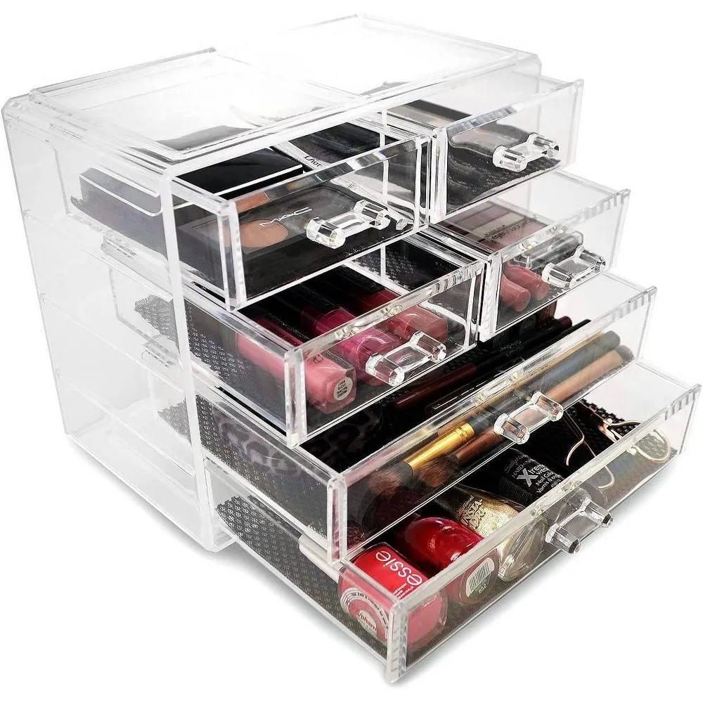 Sorbus X-Large Clear Makeup Organizer Case 4-Piece Set with 9 Drawers