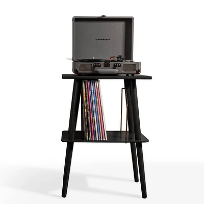 Crosley 18 Manchester Record Player Stand : Hardwood, Glossy Veneer, Mid-Century Design, Open Shelves