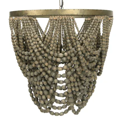 Storied Home Draped Wood Bead Chandelier Natural: Ceiling Light Fixture, UL Listed, Adjustable Height