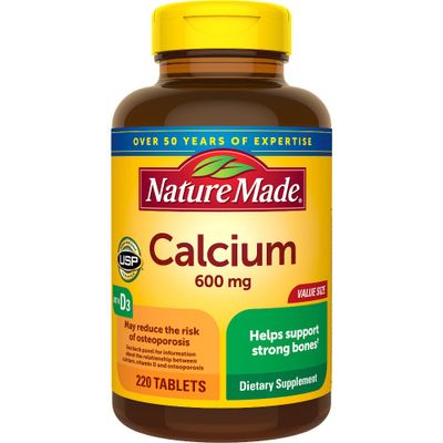 Nature Made Calcium 600mg with Vitamin D3 Supplement for Bone Support Tablets - 220ct