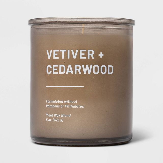 Tinted Glass Vetiver + Cedarwood Jar Candle Light Brown 5oz - Threshold